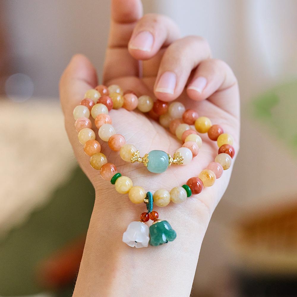 Браслет из чистого натурального нефрита, браслет в парном стиле, бусины в этническом стиле, бамбуковые шарниры, висячие тыквы, браслет из желтого нефрита, ювелирное изделие, подарок
