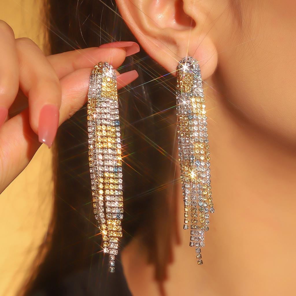 Премиальное чувство роскоши супер-вспышки длинные серьги с кисточками из кристаллов модный темперамент универсальные серьги вечерние серьги женские серьги 1 пара