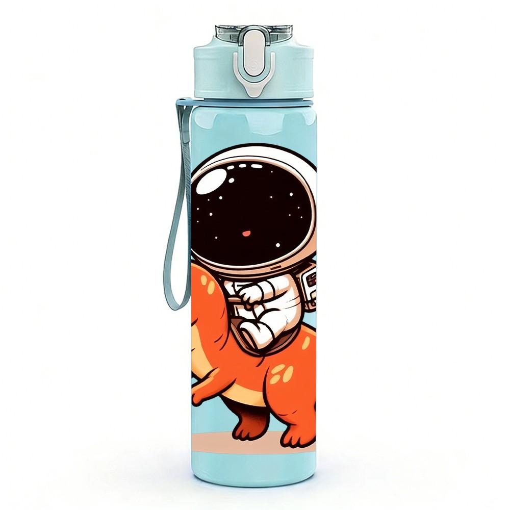 1PC Astronaut T Rex Dinosaur Figure 750ml Color Plastic Sports Water Bottle Leakproof Flip Straw Lid Suitable for Sports Office Home Use