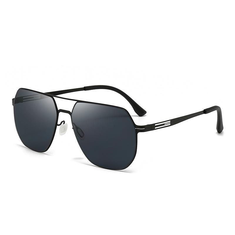 Ultra-Light Sunglasses Stainless Steel Leather Square Driver Men'S Driving Lenses Sunshade Sunglasses Premium Trendy