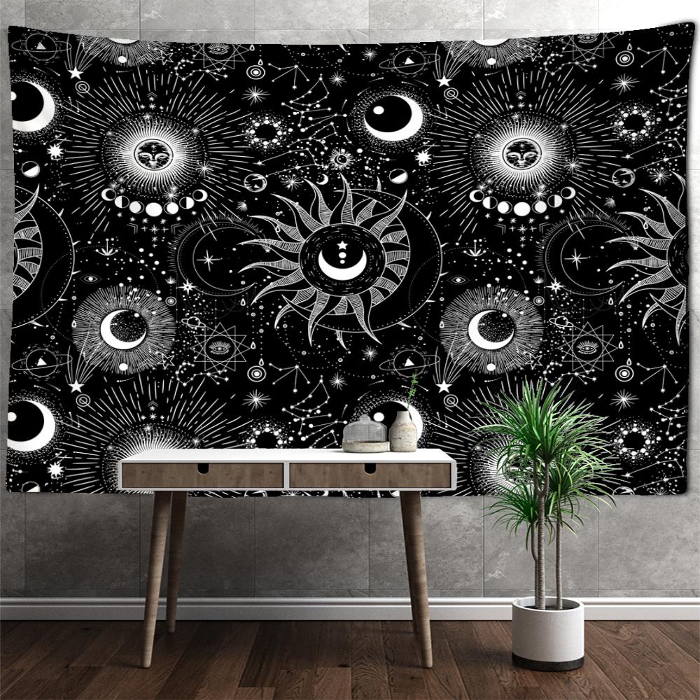Гобелен Солнца Таро, настенный Гобелен Мандала, черно-белый колдовство, научная фантастика, богемный TAPIZ, домашний декор для комнаты