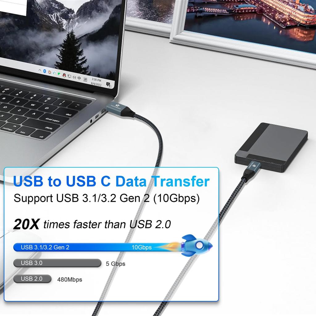 Thzzhnno USB C на USB Gen2 Передача данных Кабель USB Type C для iPhone Pro Кабель USB-A, 10 Гбит/с, 8 м, 3.1/USB 3.2 Кабель, 15/MacBook Pro/iPad