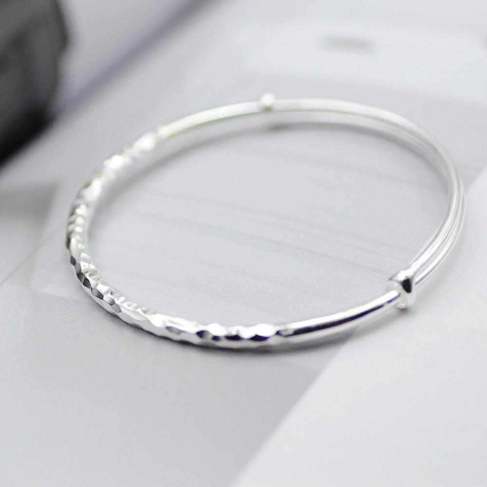 Thailand Chiang Mai Full Silver 9999 Diamond Face Push-pull Bracelet Women's Pure Silver Art Ancient Method Handmade Hammer Face Plain Silver Bracelet