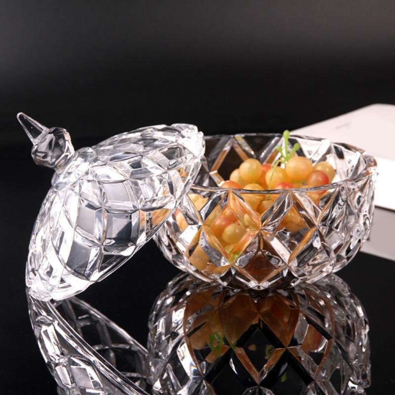 Embossed Clear Glass Crystal Candy Jar Dish with Lid for Snacks Storage Home Decors Trinket Jewelry Organizers Box