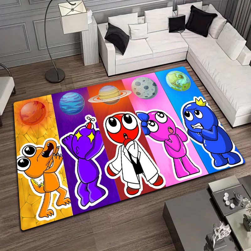 R Rainbows Friends Game Character Print Area Rug Non‑Slip Soft Floor Carpet Gaming Room Bedroom Present Indoor Home Decor