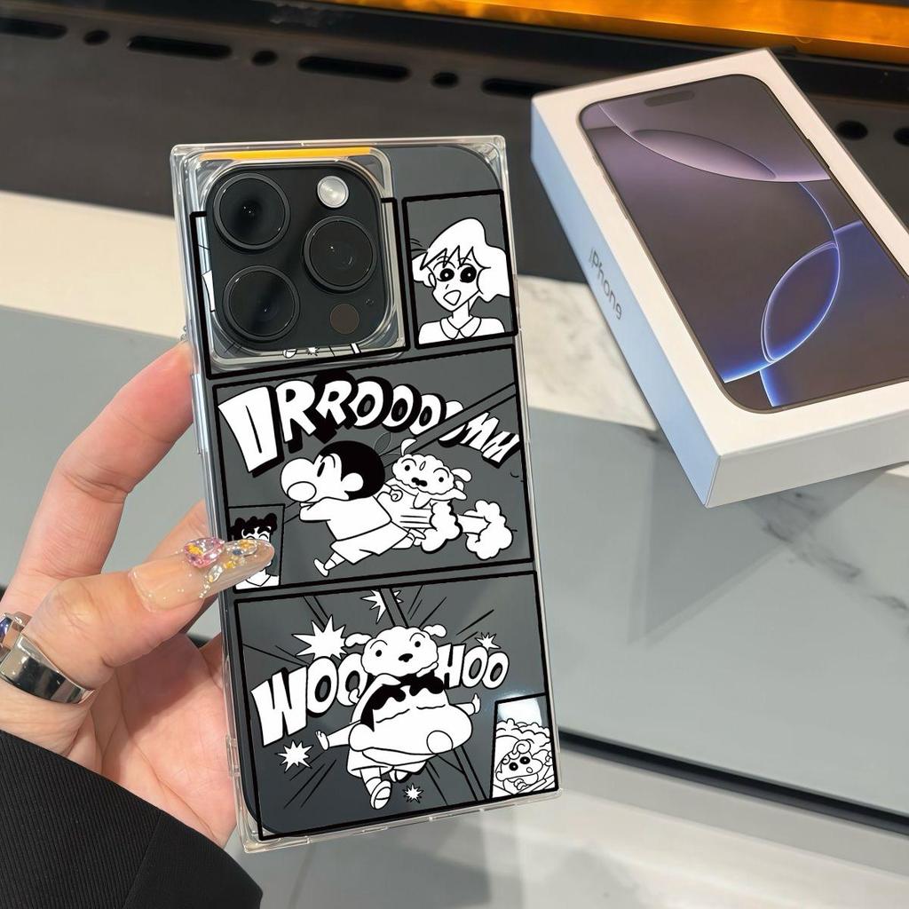 Прозрачный квадратный чехол-накладка для iPhone 14 Pro Max 13 11 12 16 ProMax 15 Plus, защита от окисления, мультяшный узор с Крейоном Шином