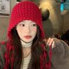Атмосфера Западного Сычуаня, надетая дорожная шляпа, ощущение высокого класса, фетровая шляпа для фильма, женская красная вязаная холодная шапка для пастбищ Синьцзяна