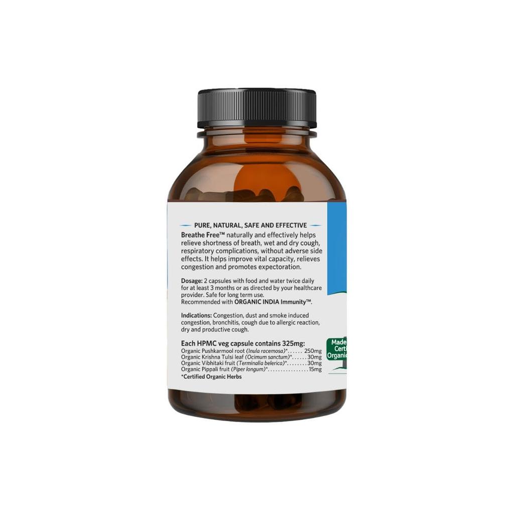 TATA Organic India Breathe Free 180 Veg Capsules for Respiratory Wellness and Clear Breathing
