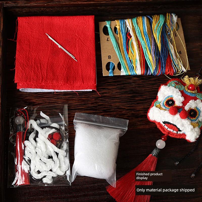 Dragon Boat Festival Year of the Dragon Double-Sided Embroidered Lion Awakening Handmade DIY Material Kit Zodiac Year Fragrance Sachet Mugwort