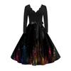 Women's Casual Fashion Long Sleeve Christmas Graphic Printed Vintage Long Dresses