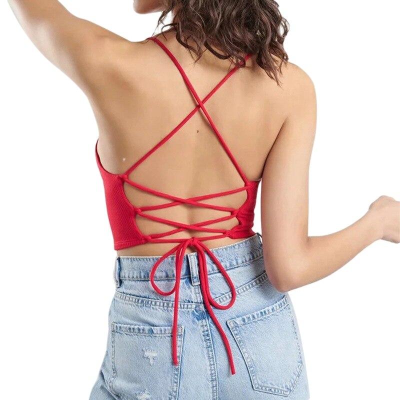 Women Sexy V-Neck Tops Bandage Solid Color Summer Knitted Tank Top Camis