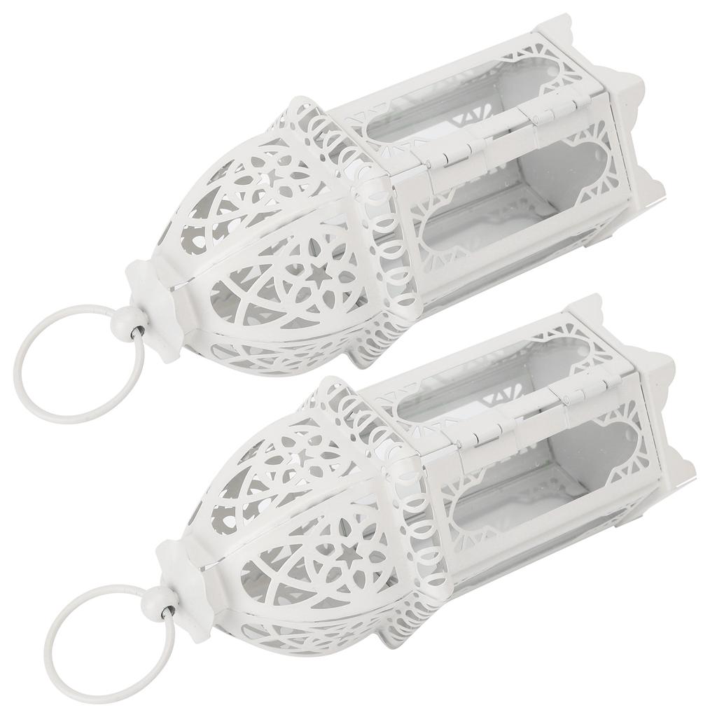 2Pcs Candlestick Ornaments White Transparent Romantic Castle Iron Hanging Candle Holder