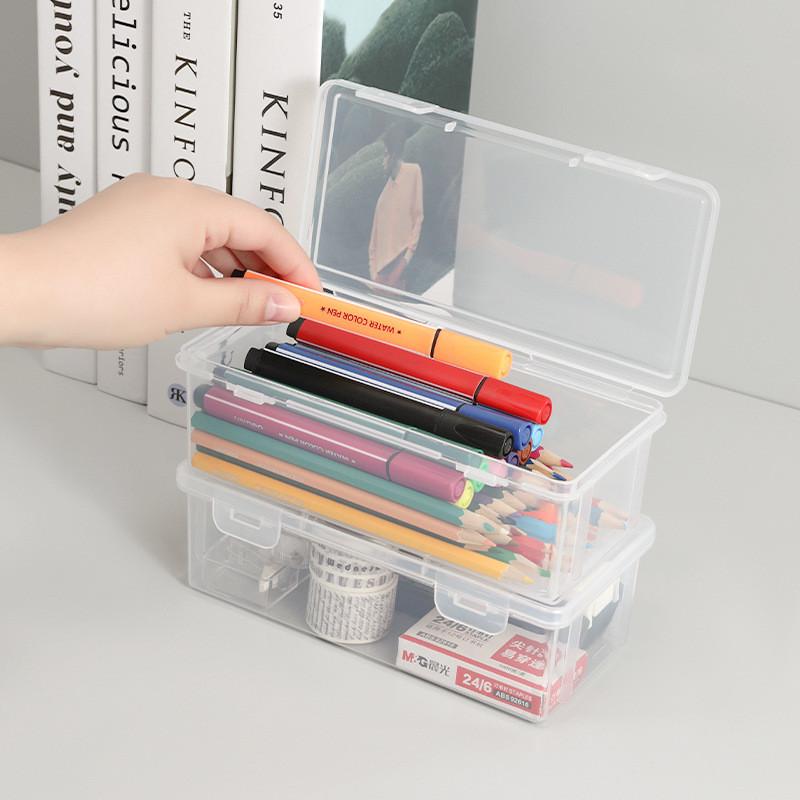 Extra Large Capacity Plastic Pencil Box Stackable Translucent Clear Pencil Box Office Supplies Storage Organizer Box For Gel Pens Erasers Tape Pens Pe