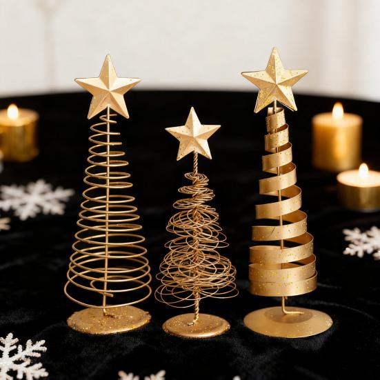 Gold Spiral Christmas Tree Decor Glittering Tabletop Tree with Star Topper for Holiday Home Office Table Centerpiece Mantel Shelf Decor