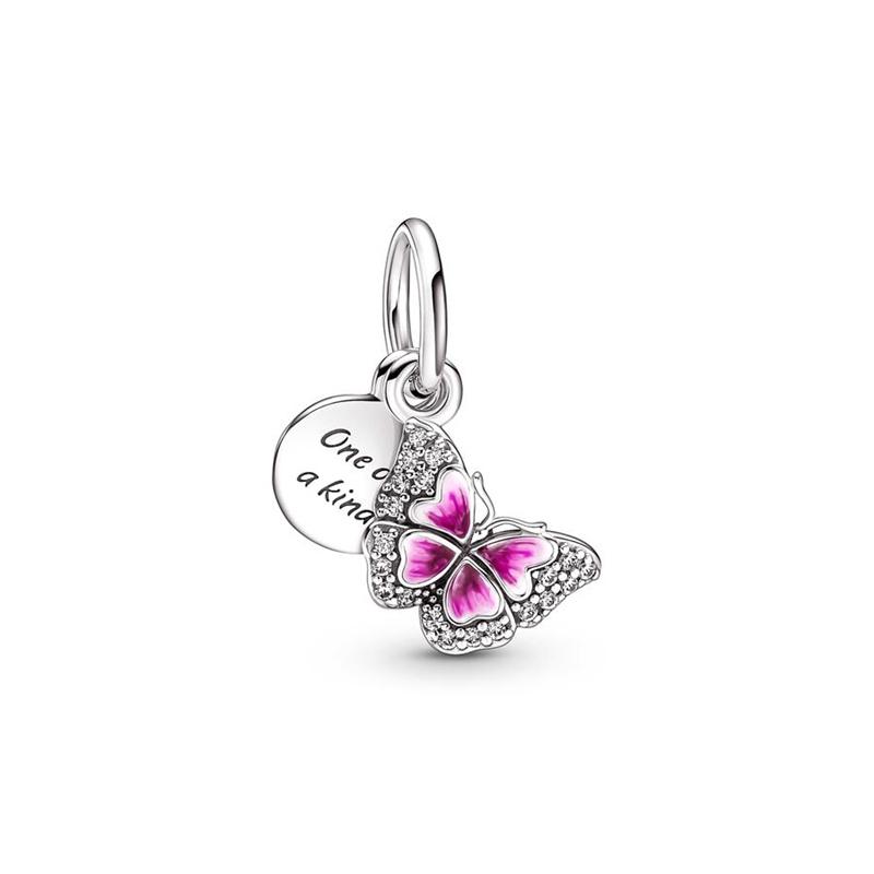 2026 925 Sparkling Blue Pink Butterfly Dangle Charms Beads Fit Original Silver Bracelet Necklace DIY Jewelry Gift for Women