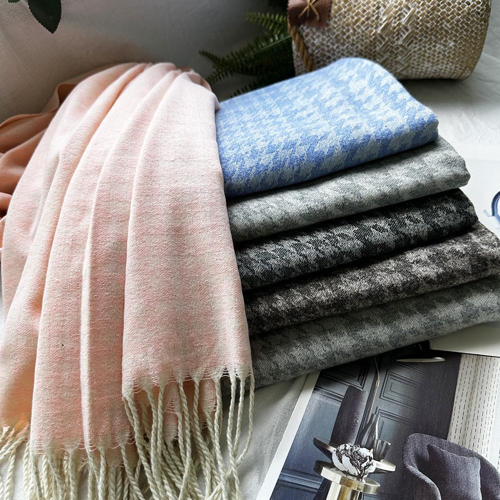 Winter Scarf for Women High End Fashion Houndstooth Shawl Long Tassel Imitation Cashmere Men's Warm Scarf