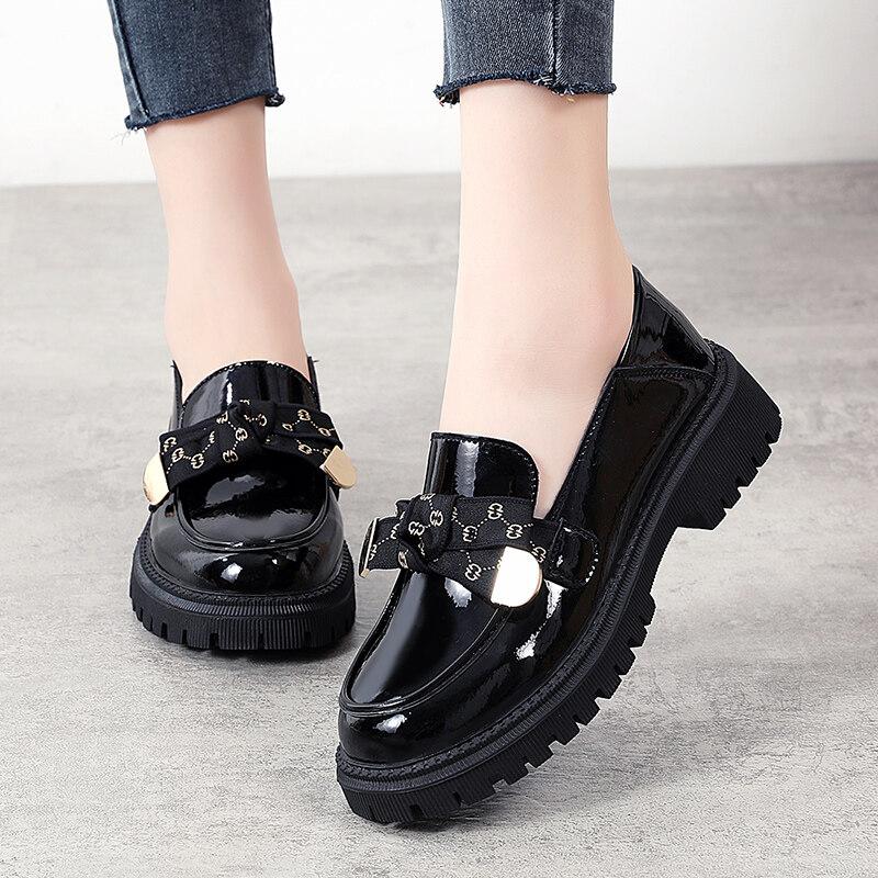 Женские лоферы на платформе, массивные женские летние повседневные черные кожаные туфли