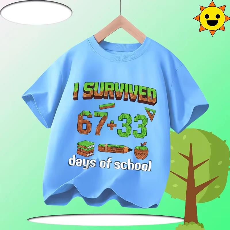 Kids I Survived 100 Days Of School Pixel Graphic TShirt Soft Cotton Wear for Boys Girlsdf0075