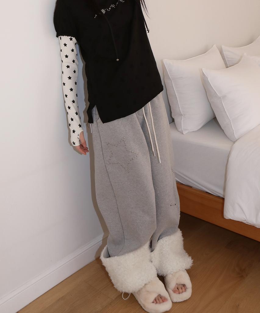 NOFFICIALNOFFICE Studded Ugg String Pants Melange Gray