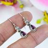 Natural Garnet, Moonstone Gemstone 925 Solid Sterling Silver Earring 1.5" K5o47