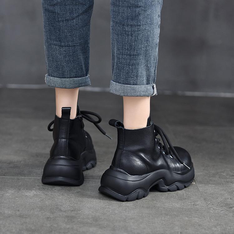 Johnature Ботинки martin на толстой подошве, женская обувь, винтажные короткие сапоги с круглым носком на молнии сбоку и шнуровкой
