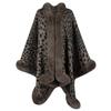 Women Autumn Winter Fur Collar Leopard Pattern Shawl Cardigan Fashion Vintage Batwing Sleeve Thick Warm Cape Coat