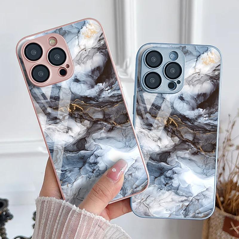 Сине-белый мрамор для iPhone17promax металлическая лакированная стеклянная чехол для мобильного телефона Apple 16 прозрачный 15/14