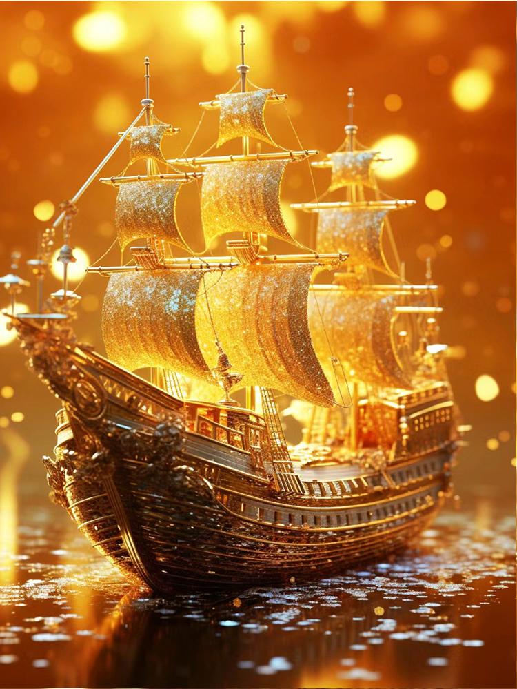 DIY 5D Алмазная картина парусник Алмазная вышивка Золотой корабль Вышивка крестом Полный круглый квадратный дрель Мозаика Ручной художественный подарок Декор