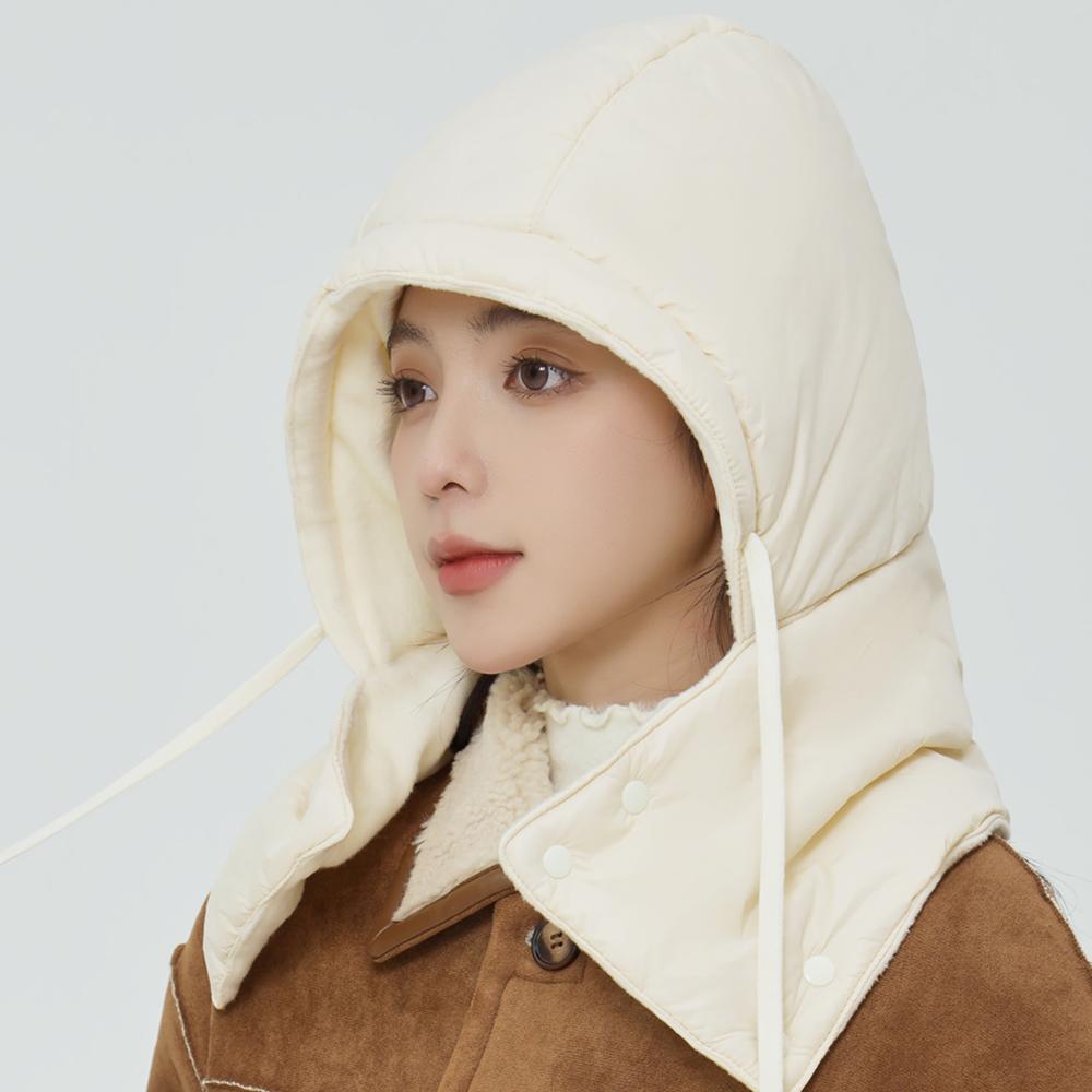 New Style Windproof Hats Plush Fleece Lined Warm Winter Cap Hooded Full Cover Waterproof Hats For Women Solid Color Winter Hats