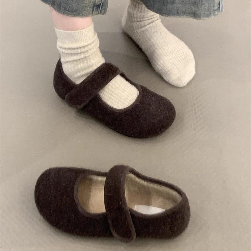 Обувь Mao Mao женская верхняя одежда 2024 зима французский маленький ароматный ветер мелкий рот теплый и бархатный одно слово Мэри Джейн обувь