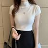 Half High Neck Bottoming Shirt Women Short Sleeve Knitwear Inside Tight Jumper Vest Short Tops