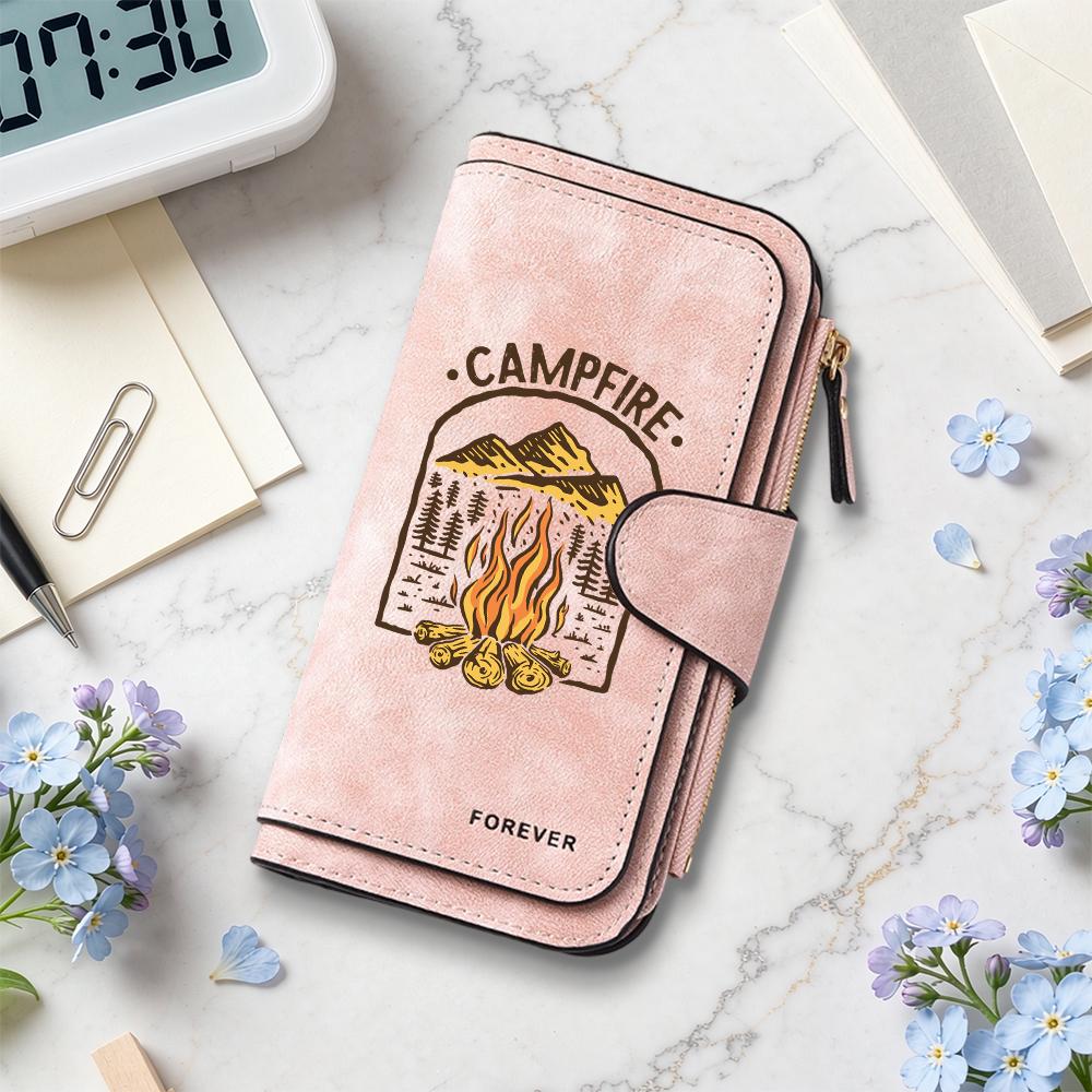 Campfire Print Forever Long Wallet Outdoor Style Multi Slot Purse Portable Fashion Daily Wallet
