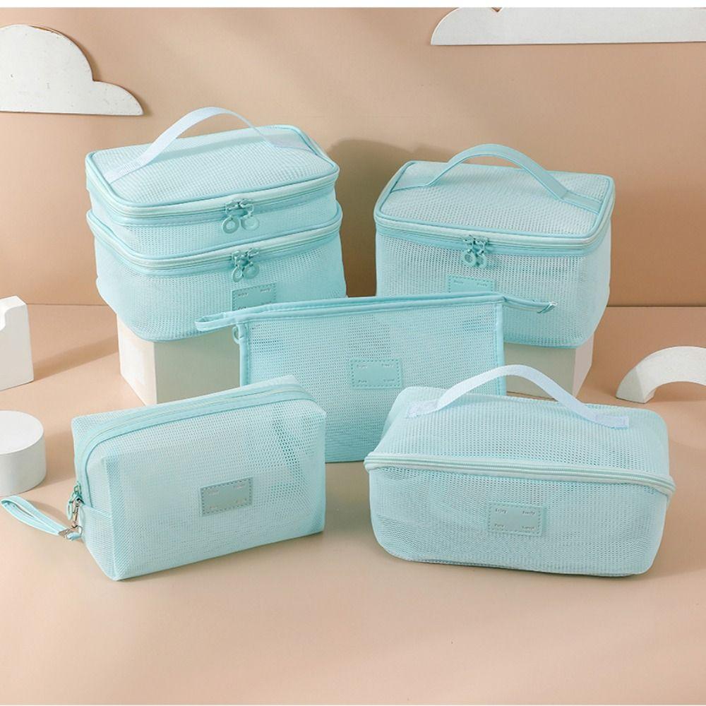 Square Transparent Mesh Cosmetic Bag Lightweight Storage Toiletry Bag  Camping
