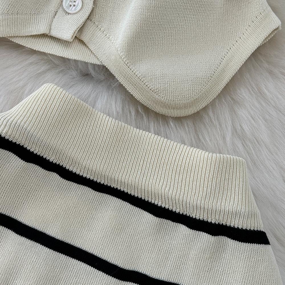 Комплекты из 2 предметов, женские наряды, полосатая вязаная майка без рукавов с v-образным вырезом + юбки с запахом, летняя юбка с высокой талией, модный комплект, Прямая поставка