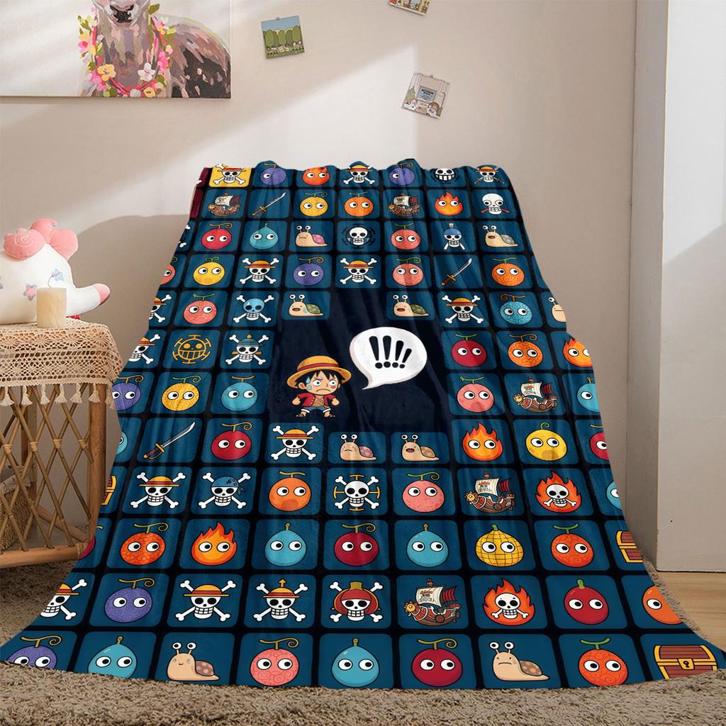 One Piece Essential Print Flannel Blanket, Anime Cartoon Design for Home Decor, Lightweight Travel Picnic Blanket_LIAN
