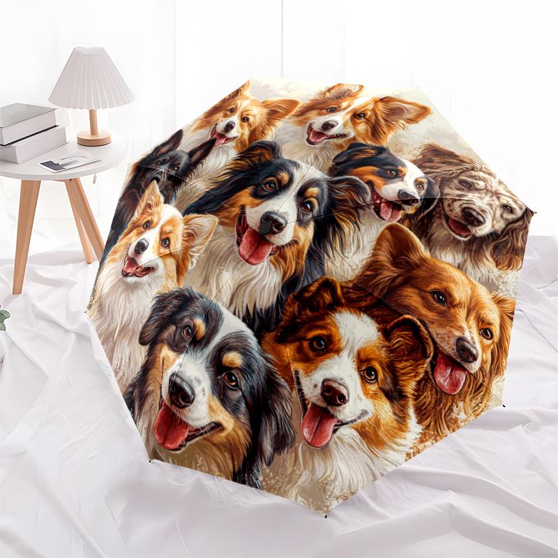 1 шт. Автоматический складной зонт - Узор "Коллаж из собак", Портативная и складная конструкция с 8 спицами, Рождественские и Подарок на День Рождения