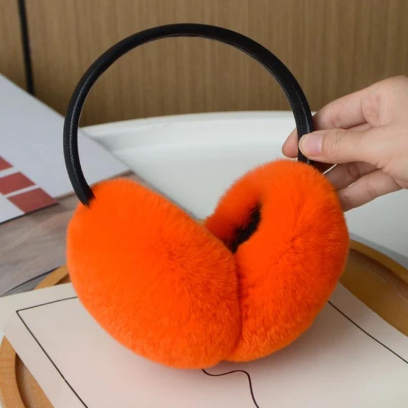 Rex Rabbit Fur Earmuffs for Women's Autumn and Winter Warmth Earmuffs and Ear Wraps Simple and Genuine Fur Ear Cover Ear Warmth