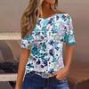 Женская плиссированная футболка с круглым вырезом и цветочным принтом, короткий рукав, топ с разрезом по низу