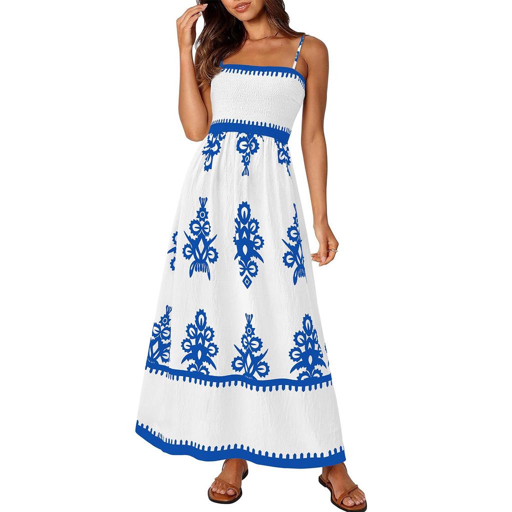 Женское модное ретро-платье с принтом в стиле бохо, пляжное платье на бретелях для отпуска