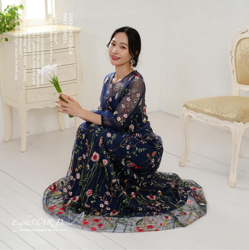 Вечернее длинное платье макси с цветочным принтом для вечеринки [Платье EightSTAR], Рецитал, Взрослый, Длинное, Платье для вечеринки после, Невеста, Предсвадебная фотосессия,