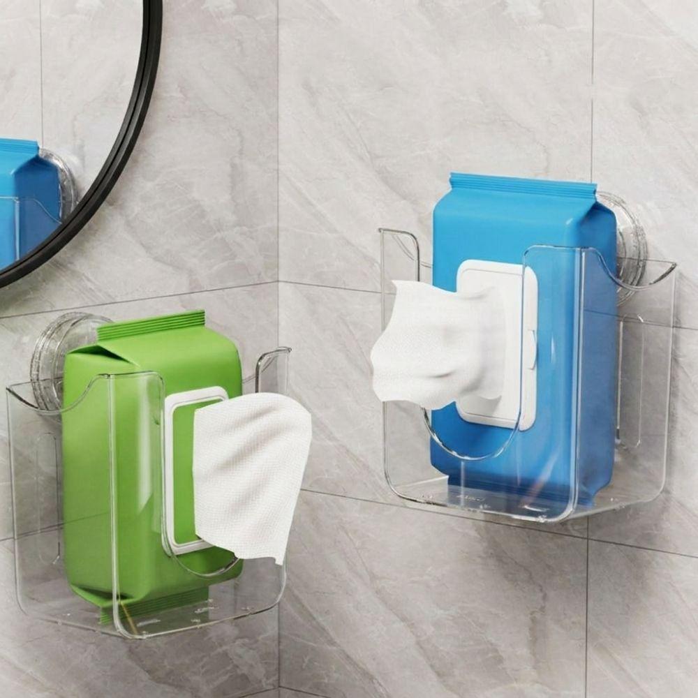 Punch-Free Suction Cup Tissue Box Transparent Face Towel Dispenser Wet Wipes Storage Box Kitchen