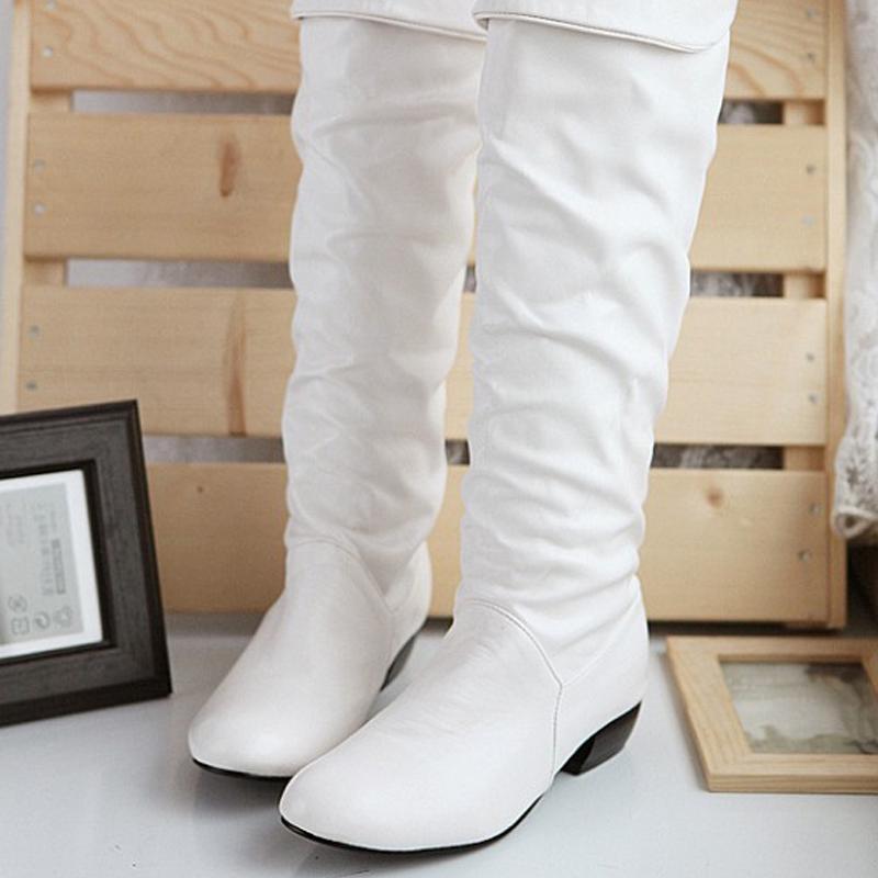 Осенне-зимние сапоги, повседневные высокие сапоги на низком каблуке, грубые ботинки с круглой головкой и женской обувью Knight Shoes.