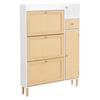 Shoe Rack Free Standing Cabinet with 3 Tilt Doors 1 Drawer Wood Handles Storage Solid Legs Space Saving No Burrs Small Closed Style Organizer
