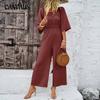 Women's Summer Casual Solid Color Short Sleeved Wide Leg Jumpsuit