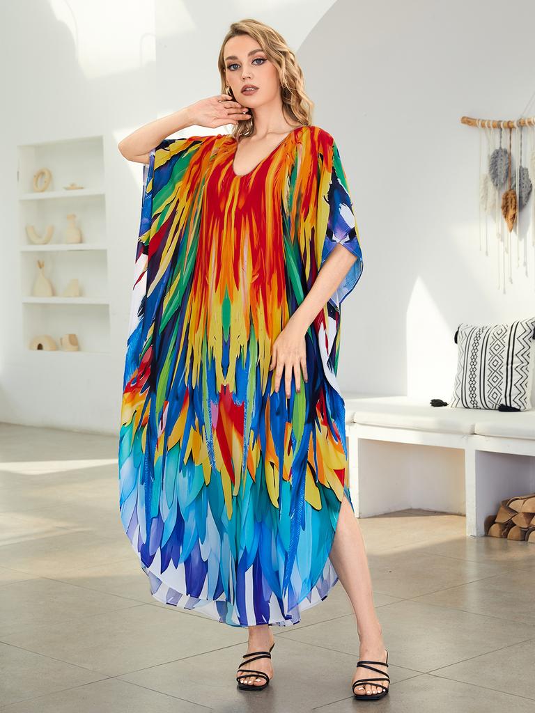 Пляжные кафтаны для женщин с принтом бабочки и попугая, летние платья больших размеров, праздничные купальные костюмы, дропшиппинг