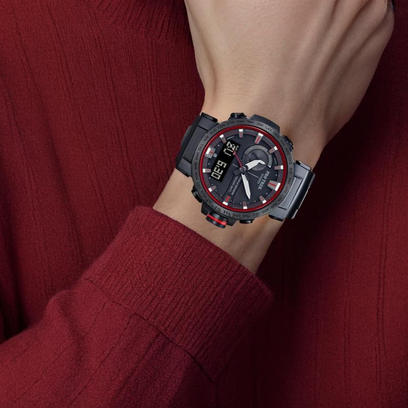 Casio Серия PRO TREK-Дисковый двойной дисплей 100 м Водонепроницаемость Механизм Shi Ying Титановый сплав Ремешок Японские и корейские часы Мужские;s PRW-60YT-1PR
