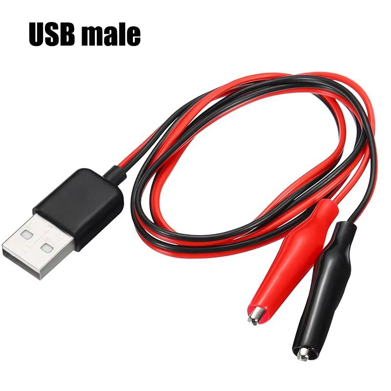 Alligator Test Clips Clamp to USB Male and Female Socket Test Leads Connector Power Supply Adapter Cable Red Black