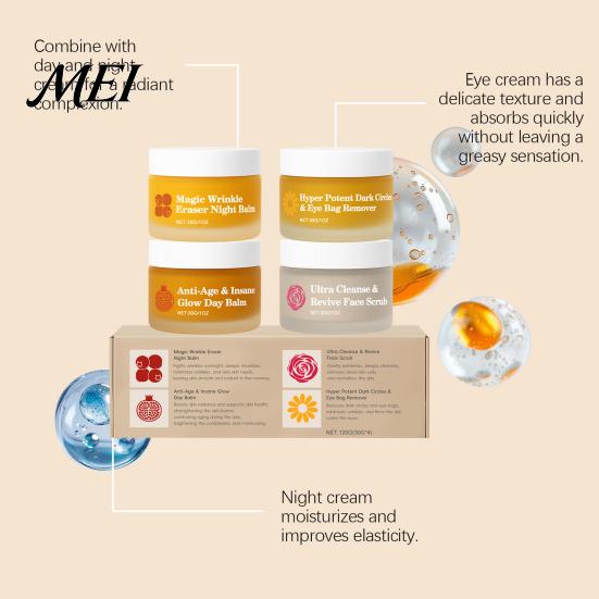 Eye Cream 4Pcs Day Night Moisturizer Set, Face & for Long-lasting Skin Hydration, Anti-Aging Daily with Repair, Barrier Care