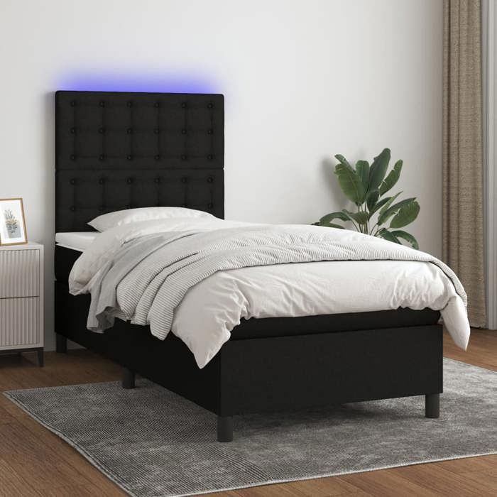 Maison Exclusive - Sommier à lattes de lit avec matelas et LED Noir 90x200cm Tissu