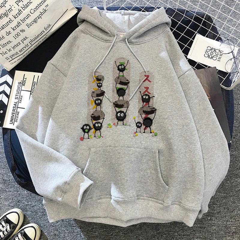 Japanese Anime Cartoon Totoro Hoodie Women Kawaii Hoodies Miyazaki Hayao Studio Ghibli Harajuku Grey Sweatshirts Unisex Sweatshirt